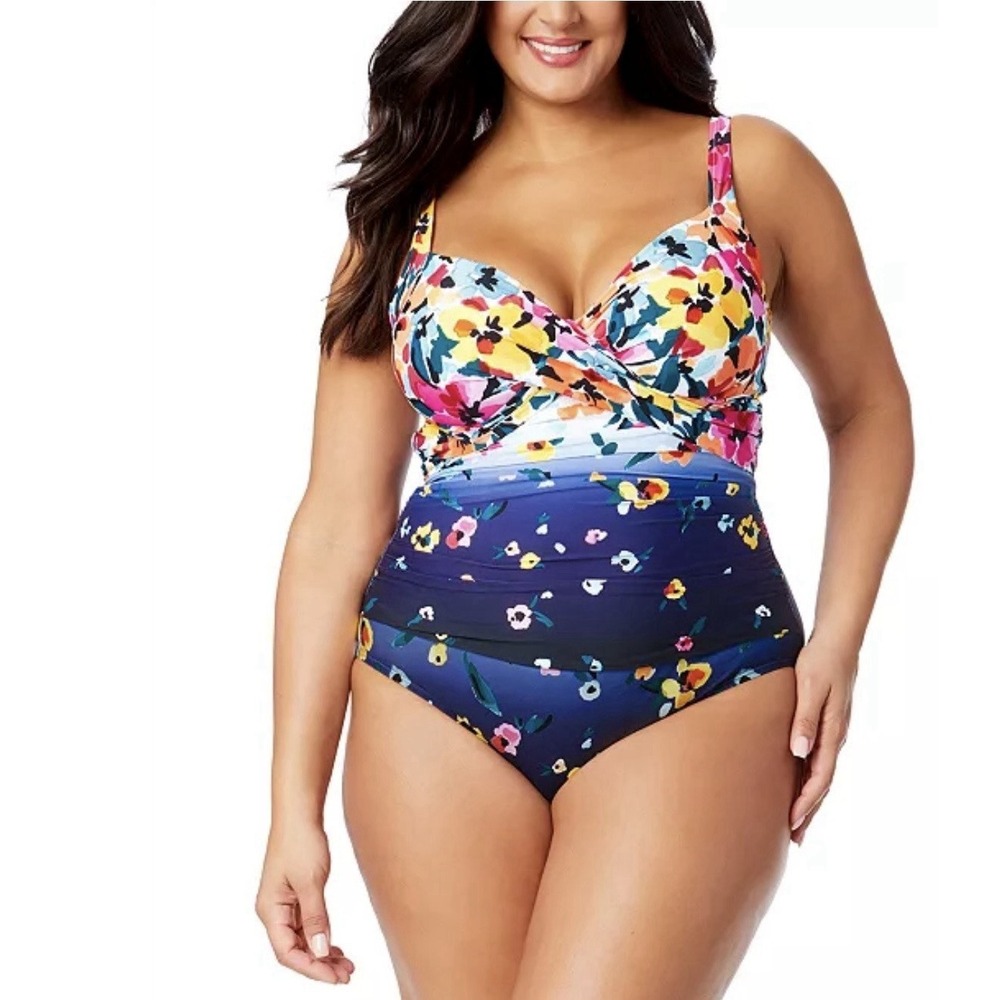 Anne Cole Gradient Floral Underwire Surplice One Piece Swimsuit, Multi Size 18W
